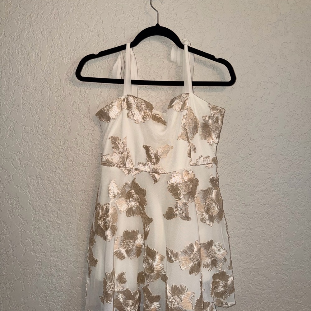 Lulu's Cream with Champagne Floral Details Mini Dress